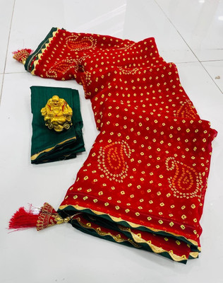 georgette Printed Bandhani Georgette Saree(Red)