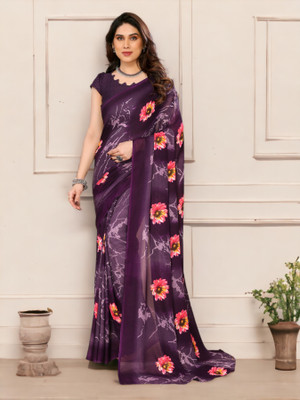 Moda Rapido Floral Print Bollywood Georgette Saree(Purple)