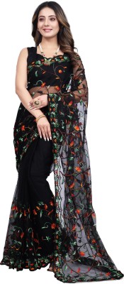 G JELLY FASHION TREE Embroidered Bollywood Net Saree(Black)