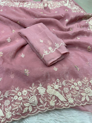 BELLETRENDZ Embroidered Bollywood Jimmy choo Saree(Red)