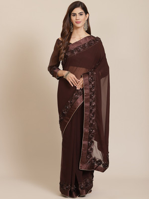 Divastri Self Design Bollywood Georgette Saree(Brown)