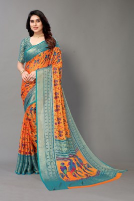 Winza Designer Printed Daily Wear Chiffon, Brasso Saree(Orange)