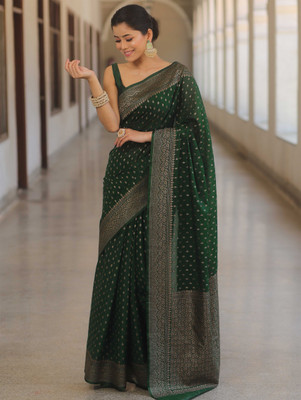 Trijal Fab Woven Banarasi Pure Silk Saree(Green)