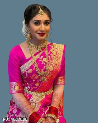 FENAL Woven Banarasi Jacquard Saree(Pink)