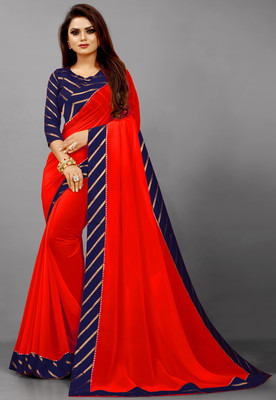 Rashiklal & Co. Solid/Plain Bollywood Georgette Saree(Dark Blue, Red)