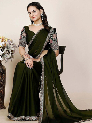 Anjani Textile Embroidered Daily Wear Chiffon Saree(Green)