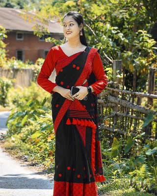 YASA CREATION Woven Mekhela Chador Cotton Silk Saree(Black)