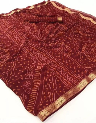Xclusive Designer Printed Bandhani Chiffon Saree(Maroon)