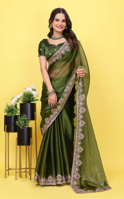 PRIYANSHI ENTERPRISE Embroidered, Embellished Bollywood Silk Blend Saree(Multicolor)