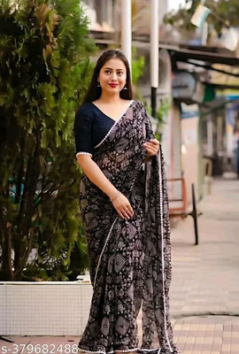 SAREEYA16 Printed Daily Wear Georgette Saree(Black)