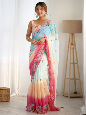 ANOUK Embellished Bollywood Georgette Saree(Blue)