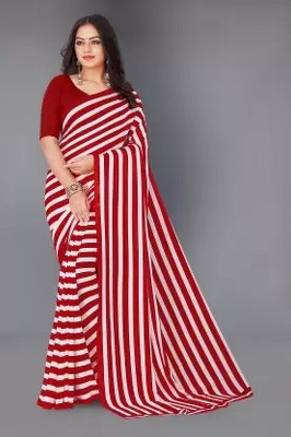 VKARAN Solid/Plain Bollywood Lycra Blend Saree(Red)