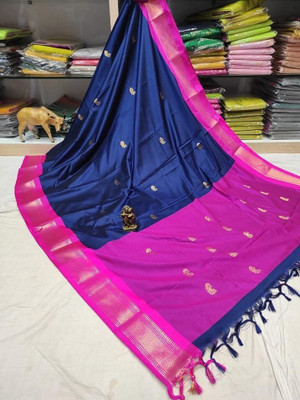 VEERAIVA Self Design Paithani Cotton Silk Saree(Dark Blue)
