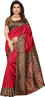 Saadhvi Printed, Self Design, Floral Print Mysore Silk Blend Saree(Red)