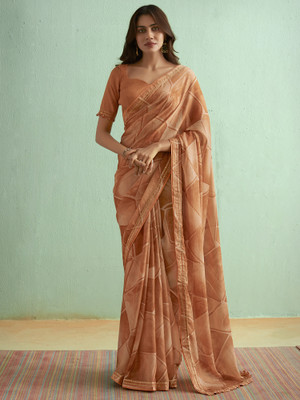 Sareemall Embellished Bollywood Georgette Saree(Brown)