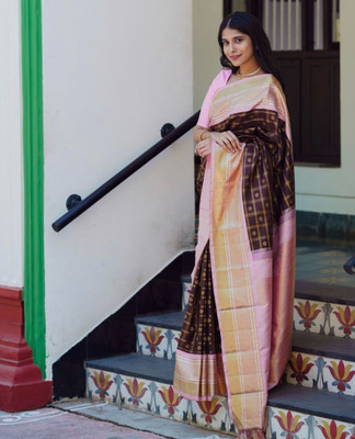 Begum Collection Self Design Kanjivaram Art Silk Saree(Brown)