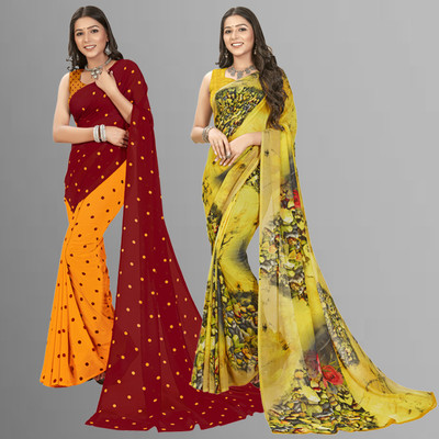 Anand Sarees Printed Daily Wear Georgette Saree(Pack of 2, Multicolor, Red, Yellow)