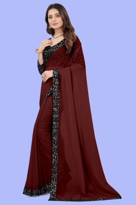 SHELDROM MART Solid/Plain Bollywood Georgette Saree(Brown)