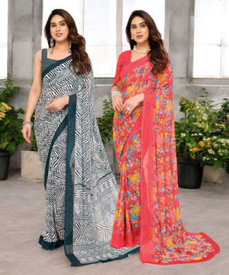 Moda Rapido Printed Bollywood Georgette Saree(Pack of 2, Multicolor)