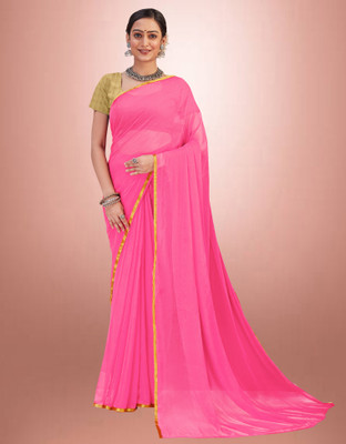 JiproStore Solid/Plain Bollywood Lycra Blend Saree(Pink)