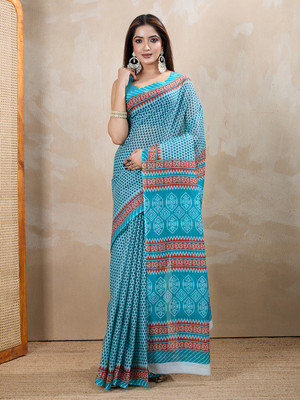 SHANVIKA Printed Daily Wear Pure Cotton Saree(Blue)
