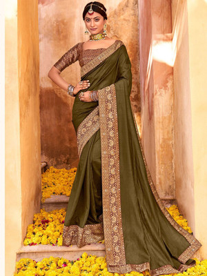 Anouk Rustic Solid/Plain Daily Wear Silk Blend Saree(Light Green)