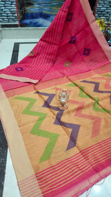 DAMAYETREE SAHA SHAREE CANTER Self Design Handloom Cotton Blend Saree(Pink)