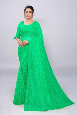 NORAFLEX Embroidered Bollywood Net Saree(Green)