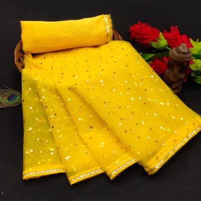 CHITRA FASHION Printed Bollywood Net Saree(Yellow)