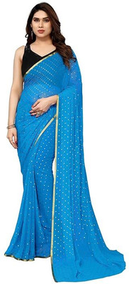 JiproStore Printed Bollywood Georgette, Chiffon Saree(Light Blue)