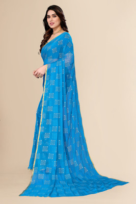 Prutha Fashions Printed Bollywood Chiffon Saree(Light Blue)