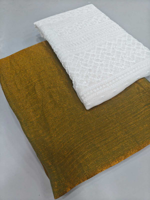 HouseOfCommon Solid/Plain Bollywood Chiffon Saree(Gold)