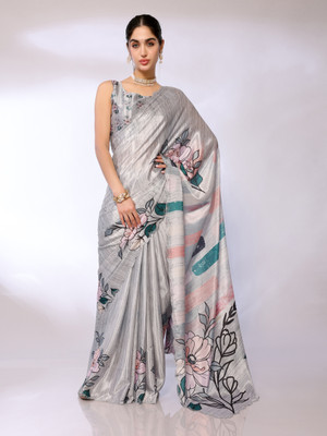 FABMORA Embellished, Embroidered Bollywood Chiffon Saree(Grey)