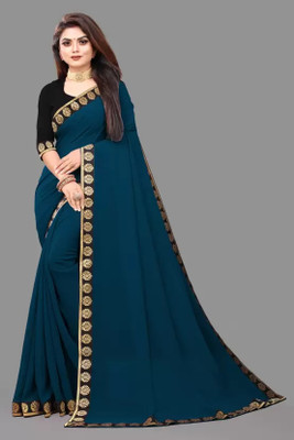OKTAT Solid/Plain Bollywood Georgette Saree(Green)