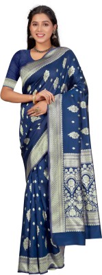 SOMVATI Woven Jamdani Jacquard Saree(Dark Blue)