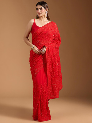 Nayanthara Trends Embroidered Bollywood Georgette Saree(Red)