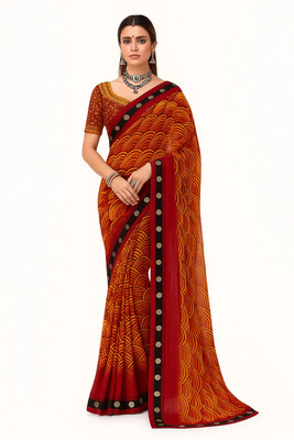 AGANTUK FASHION Printed Saree with Attached Blouse Chiffon Saree(Maroon)