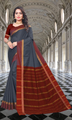 Soor Panchi Self Design Banarasi Cotton Silk Saree(Grey)