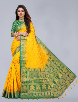 Shopwell Woven Banarasi Cotton Silk Saree(Multicolor)