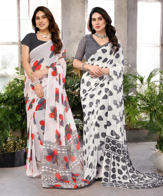 TTH Printed Bollywood Georgette Saree(Pack of 2, Multicolor)
