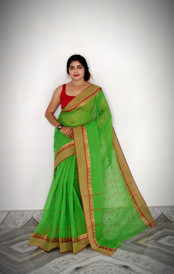 REBASAREECENTRE Solid/Plain, Woven Tant Pure Cotton Saree(Light Green)