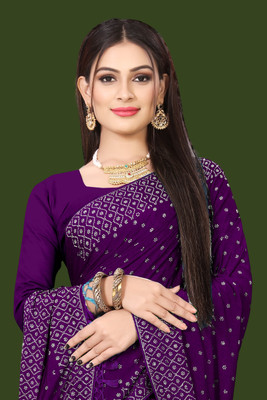 rudraCreation Solid/Plain, Self Design Mysore Georgette, Chanderi Saree(Purple)