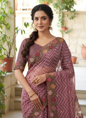 Pionex Embroidered Bandhani Cotton Silk Saree(Magenta)