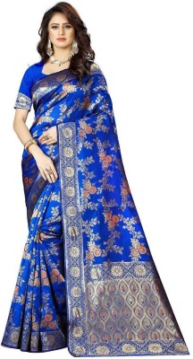 FENAL Woven Banarasi Jacquard Saree(Blue)