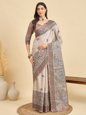 Sareemall Printed Daily Wear Silk Blend Saree(Beige)