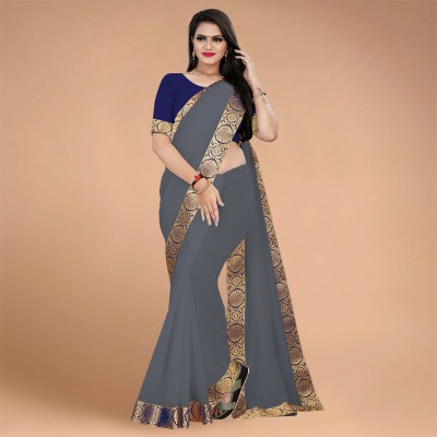 Volmina Solid/Plain, Woven Chanderi Cotton Blend Saree(Grey)