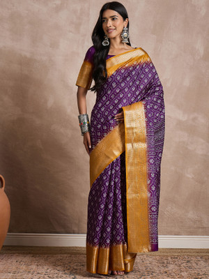 Sareemall Printed Chinnalapattu Silk Blend Saree(Purple)