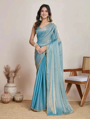VISHNU Woven Kanjivaram Jimmy choo, Chiffon Saree(Light Blue)