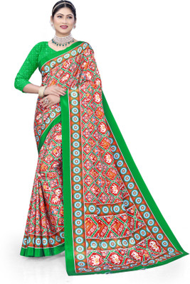 Pemal Designer Digital Print Bollywood Crepe Saree(Green)