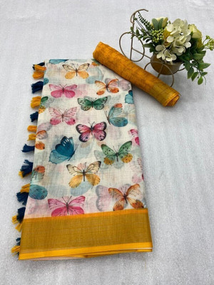SJY Digital Print Bollywood Linen Saree(Multicolor)
